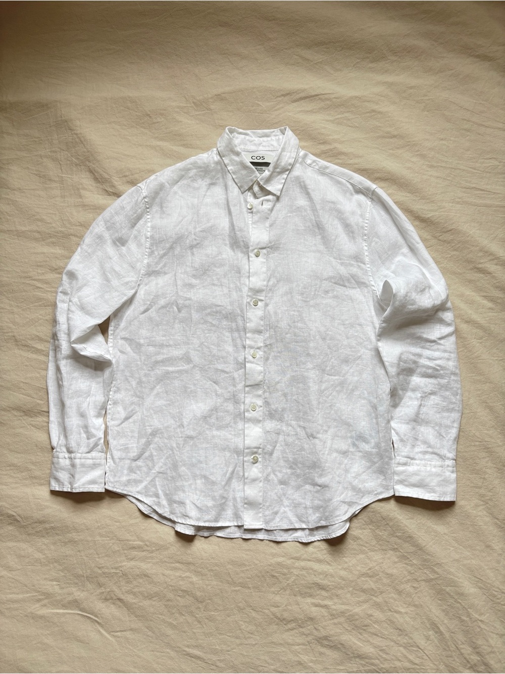 COS Men's White Linen Button-Down Shirt